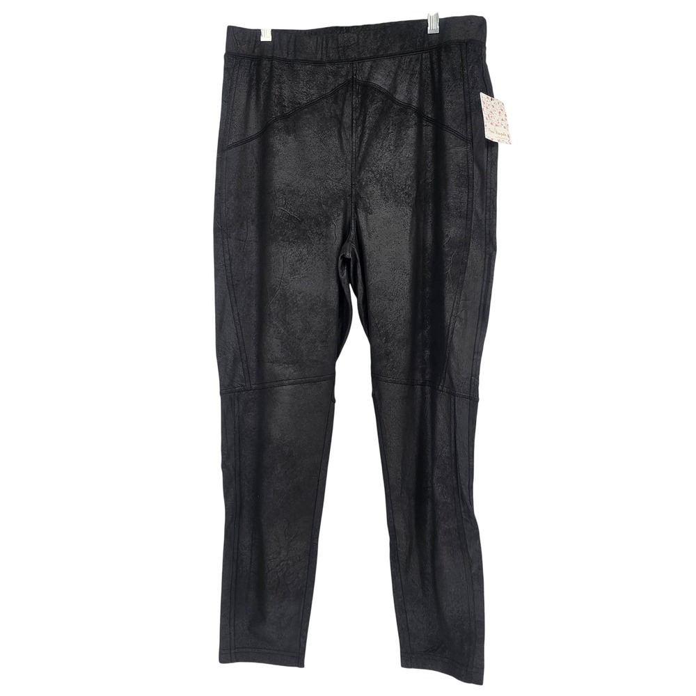 Free People Rio Vegan Faux Leather Crackle Pants Legging L Black Moto Baddie NWT